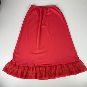 Lorraine Red Full‎ Slip Lace Trim Ruffle Hem Peignoir Vintage Small